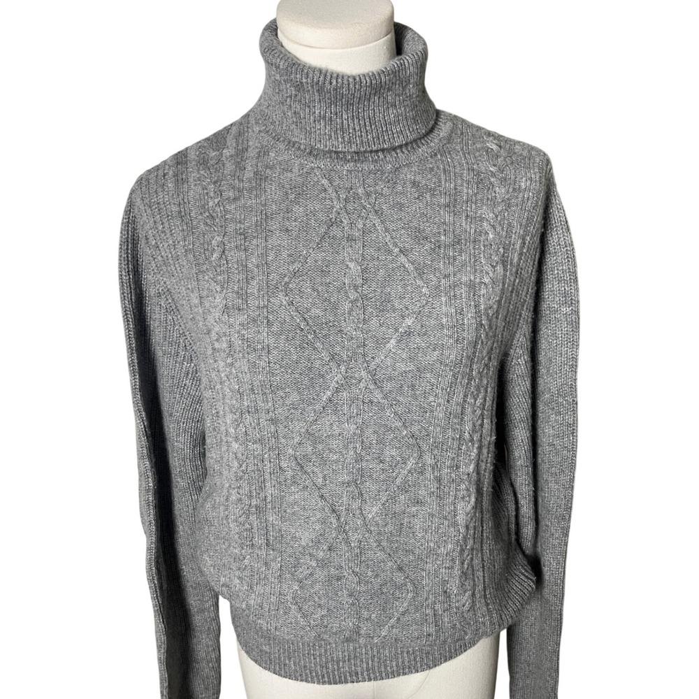 Classic‎ Cable Knit Turtleneck Sweater Gray Wool Cashmere Blend K&J M